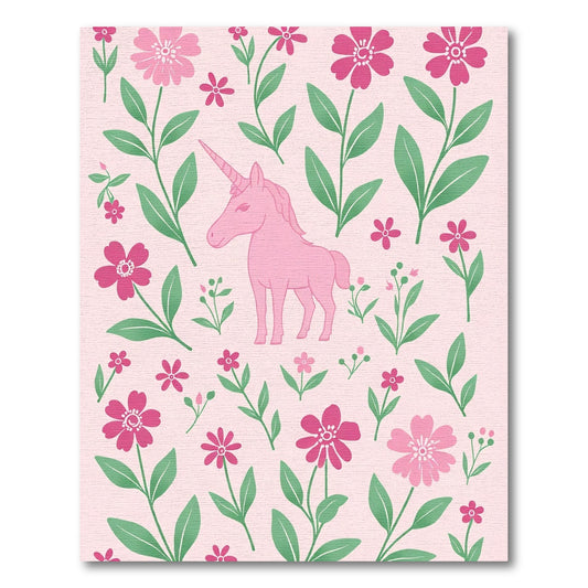 Pink Unicorn Floral Garden Arrangement Rug