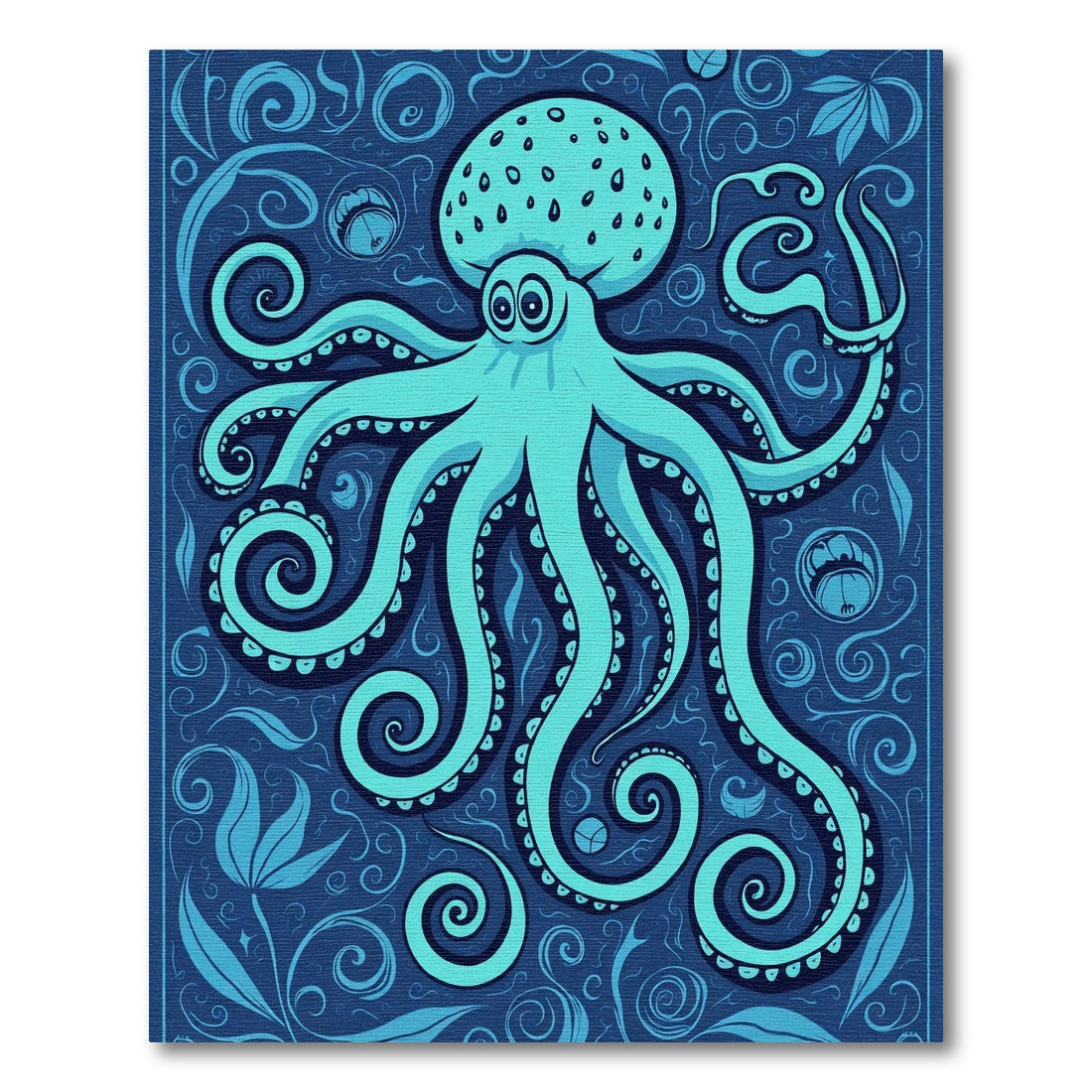 Teal Octopus Swirl Floral Rug
