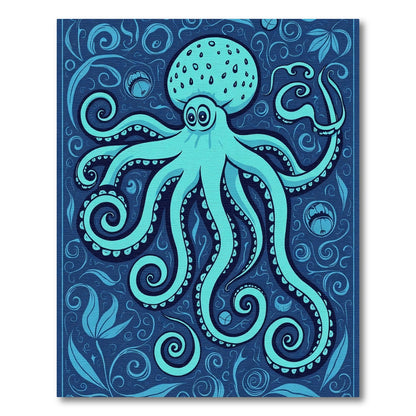 Teal Octopus Swirl Floral Rug