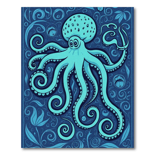 Teal Octopus Swirl Floral Rug