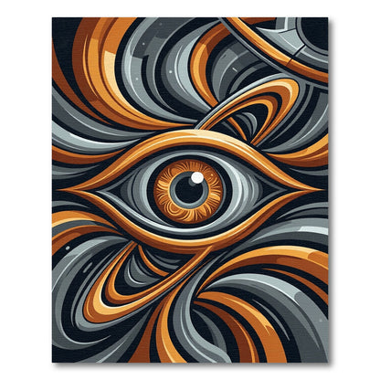 Abstract Orange and Gray Eye Rug