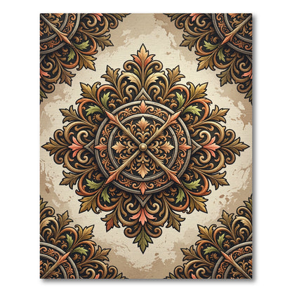 Ornate Damask Foliage Circular Medallion Rug