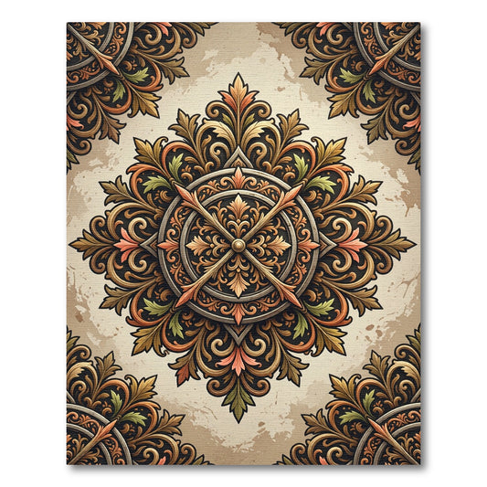 Ornate Damask Foliage Circular Medallion Rug