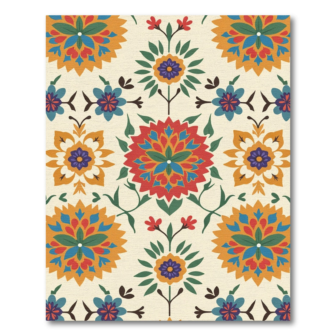 Vibrant Red Blue Yellow Floral Medallion Rug