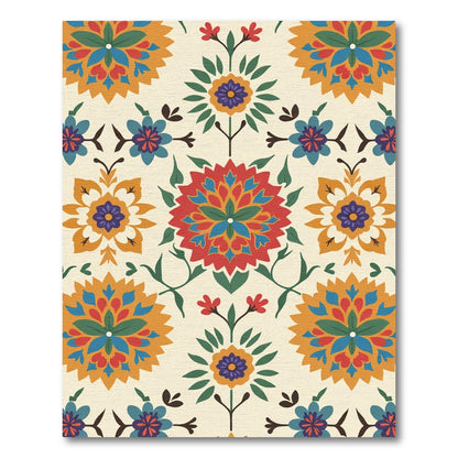Vibrant Red Blue Yellow Floral Medallion Rug