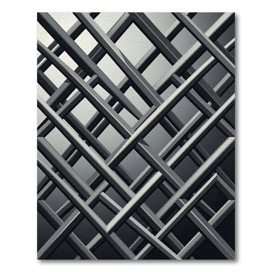 Monochromatic Gray Abstract Intersecting Grid Rug