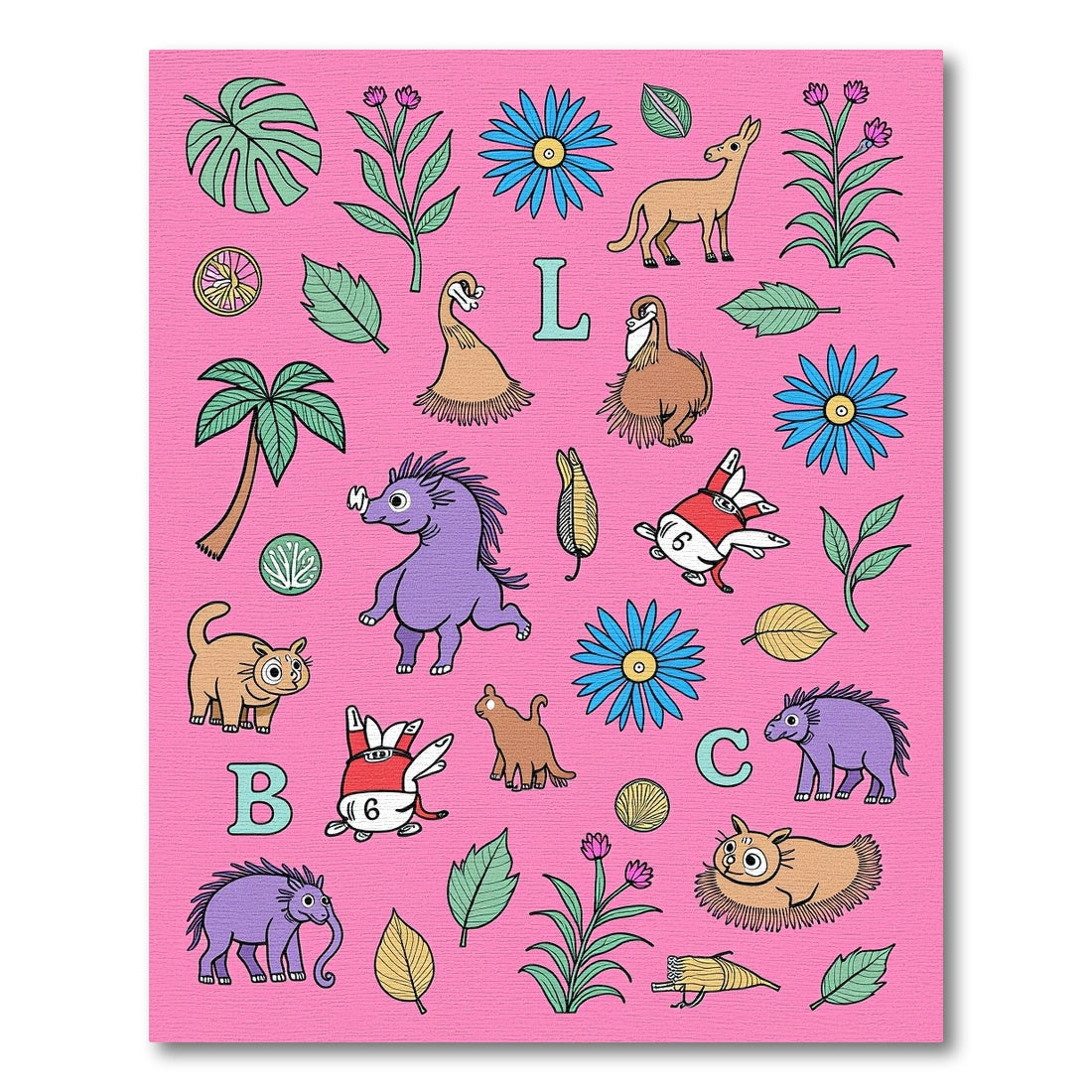 Whimsical Creatures and Tropical Flora Rug