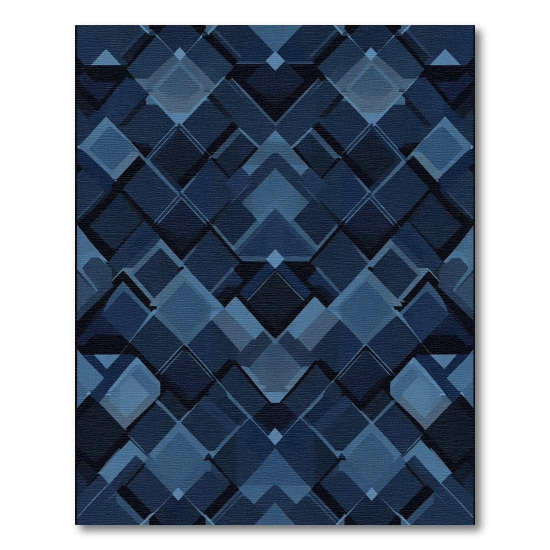 Deep Blue Geometric Diamond Cascade Rug