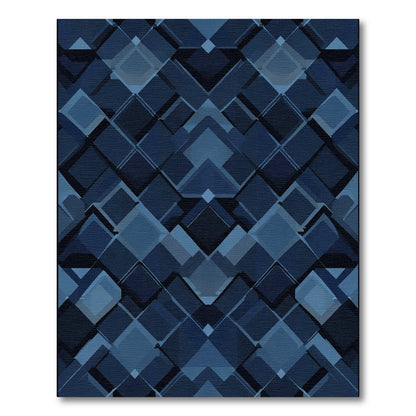 Deep Blue Geometric Diamond Cascade Rug