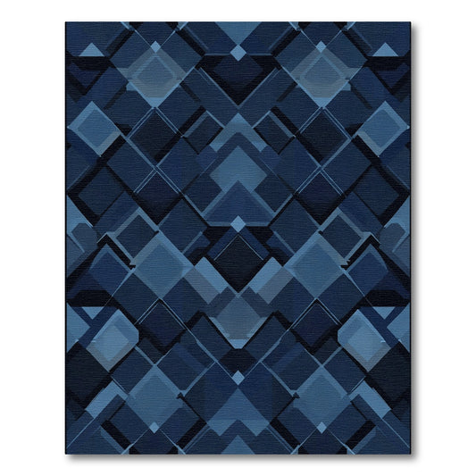 Deep Blue Geometric Diamond Cascade Rug