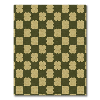 Olive Green Gold Quatrefoil Flowers Rug