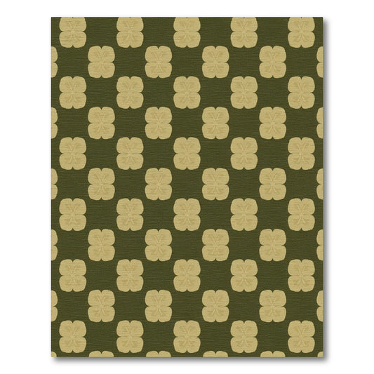 Olive Green Gold Quatrefoil Flowers Rug