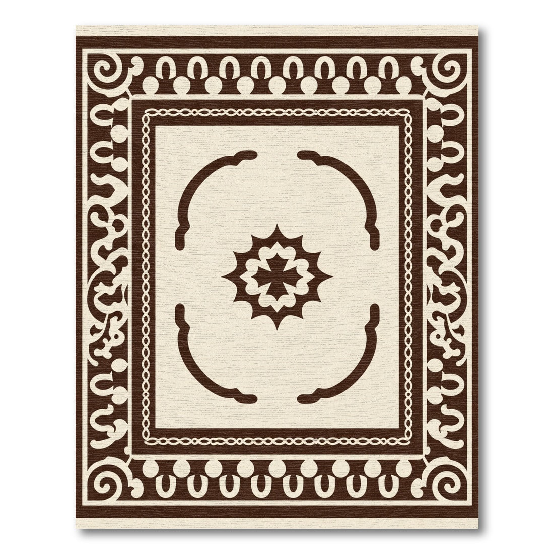 Brown Cream Scrollwork Medallion Square Rug