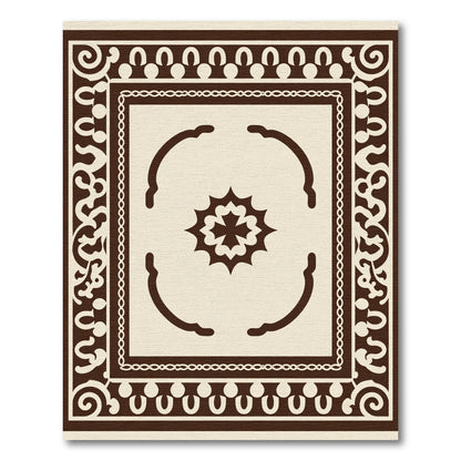 Brown Cream Scrollwork Medallion Square Rug