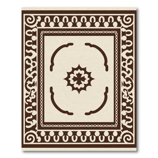 Brown Cream Scrollwork Medallion Square Rug