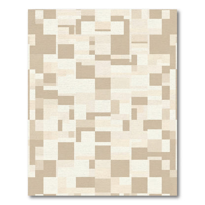 Neutral Beige Abstract Geometric Blocks Rug
