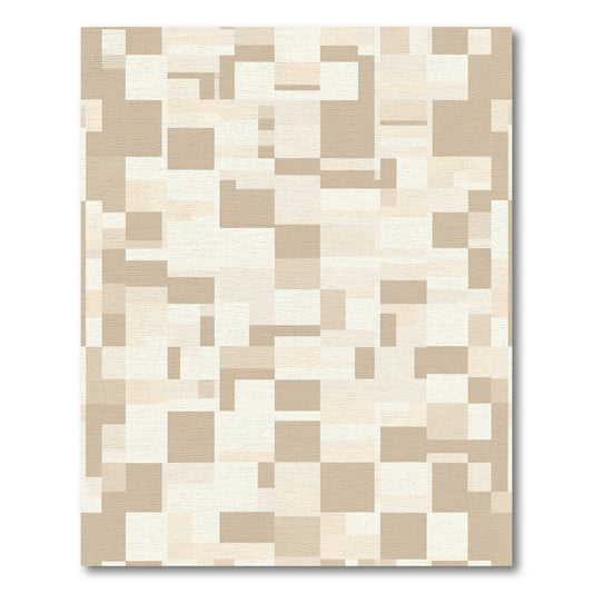 Neutral Beige Abstract Geometric Blocks Rug