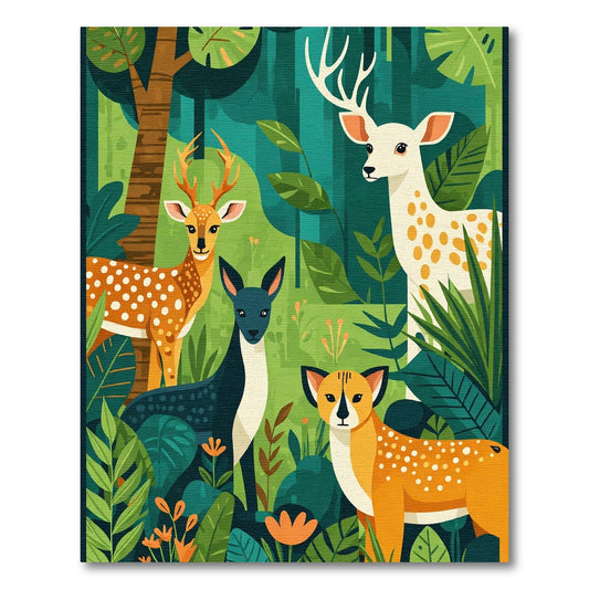 Jungle Animals Lush Forest Scene Rug