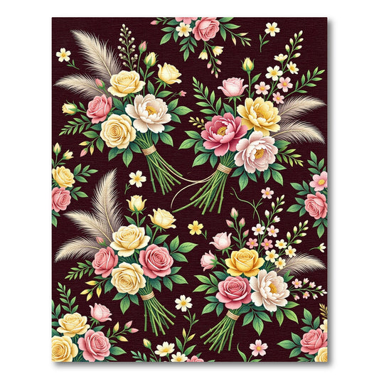Romantic Floral Bouquet on Deep Plum Rug