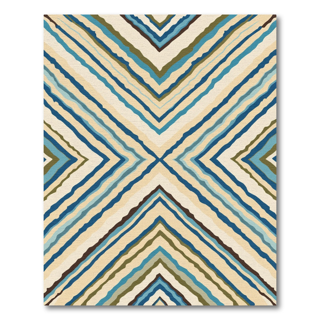 Chevron Blue Cream Earthy Stripe Rug