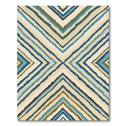 Chevron Blue Cream Earthy Stripe Rug
