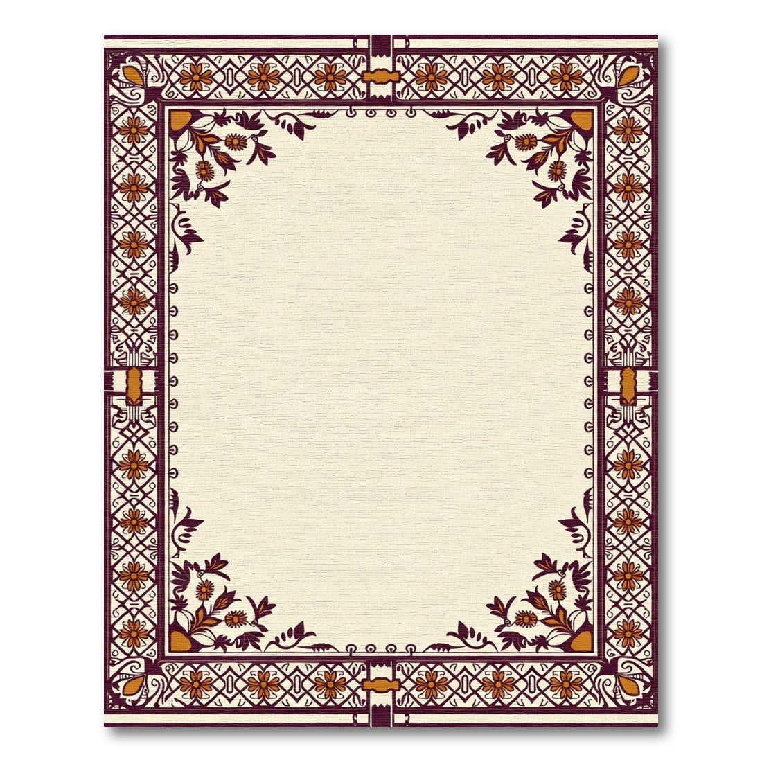 Deep Crimson Floral Border Frame Rug