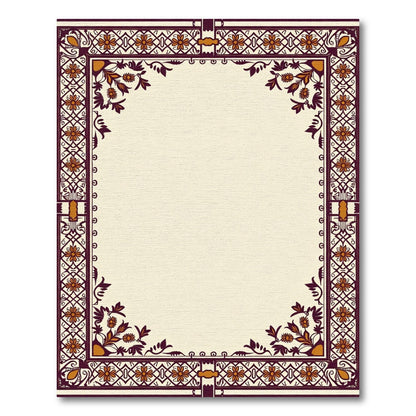 Deep Crimson Floral Border Frame Rug