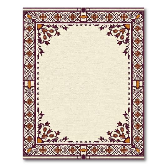 Deep Crimson Floral Border Frame Rug