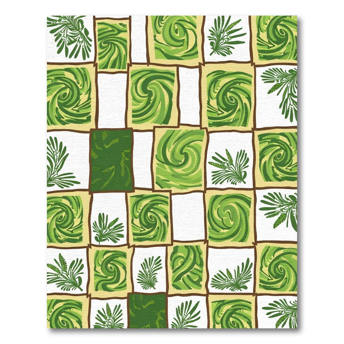 Green Fern Swirl Checkerboard Rug