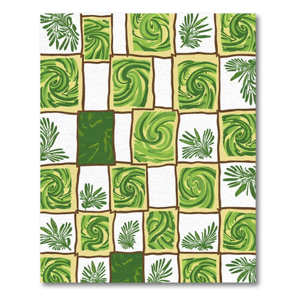 Green Fern Swirl Checkerboard Rug