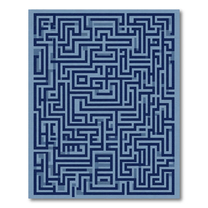 Navy Blue Geometric Maze Rug