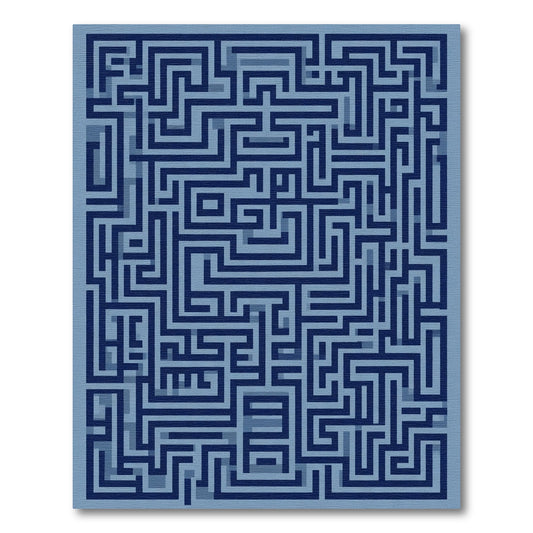 Navy Blue Geometric Maze Rug