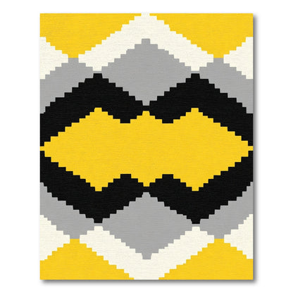 Yellow Black Gray Diamond Geometric Rug