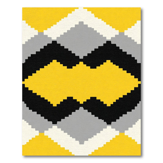 Yellow Black Gray Diamond Geometric Rug