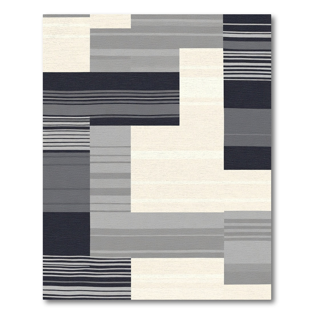 Modern Gray Geometric Stripe Collage Rug
