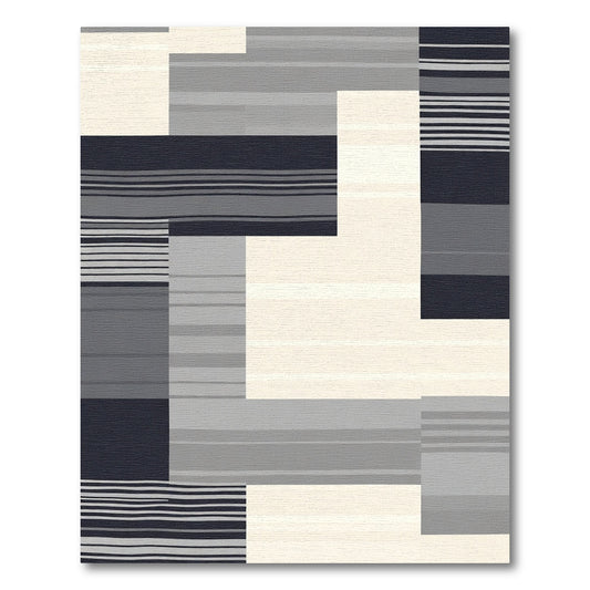 Modern Gray Geometric Stripe Collage Rug
