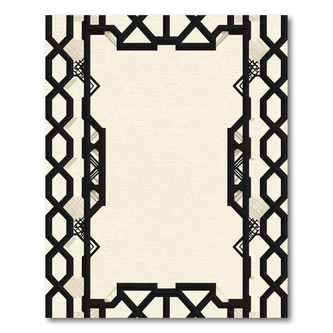 Black Ivory Geometric Art Deco Frame Rug