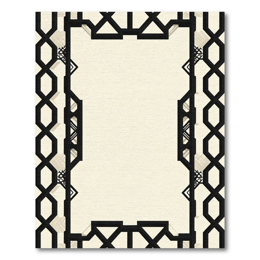 Black Ivory Geometric Art Deco Frame Rug