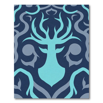 Blue Deer Antler Damask Rug