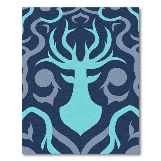 Blue Deer Antler Damask Rug