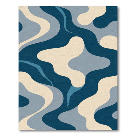 Deep Blue Organic Wave Composition Rug