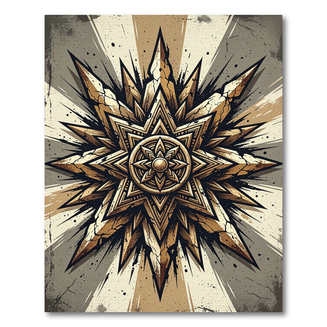 Golden Celestial Geometric Sunburst Medallion Rug