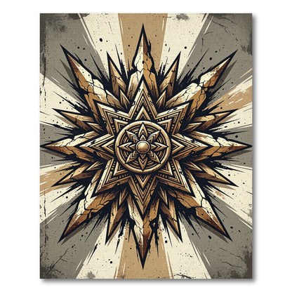 Golden Celestial Geometric Sunburst Medallion Rug