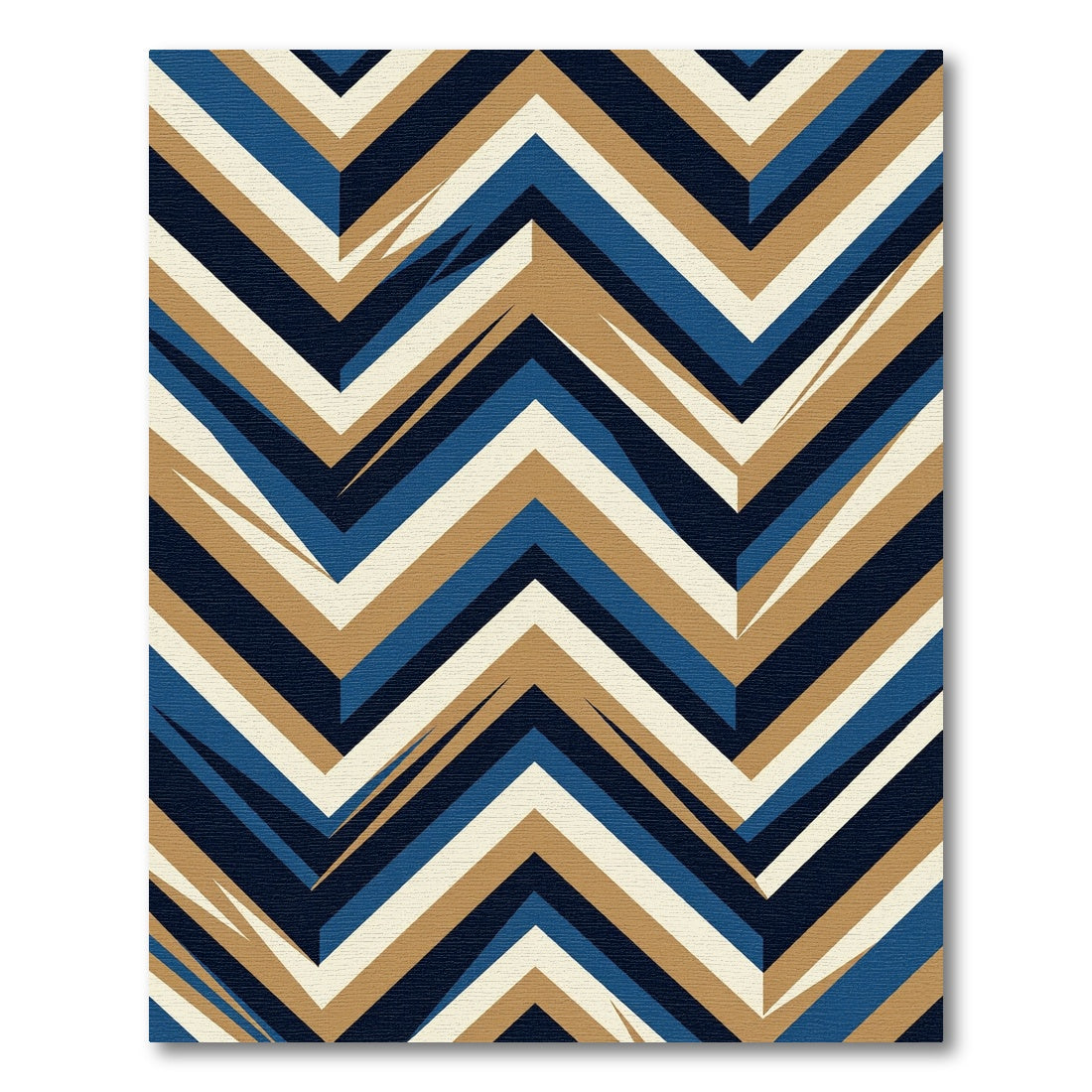Modern Navy and Gold Geometric Chevron Rug