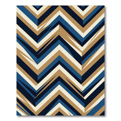 Modern Navy and Gold Geometric Chevron Rug