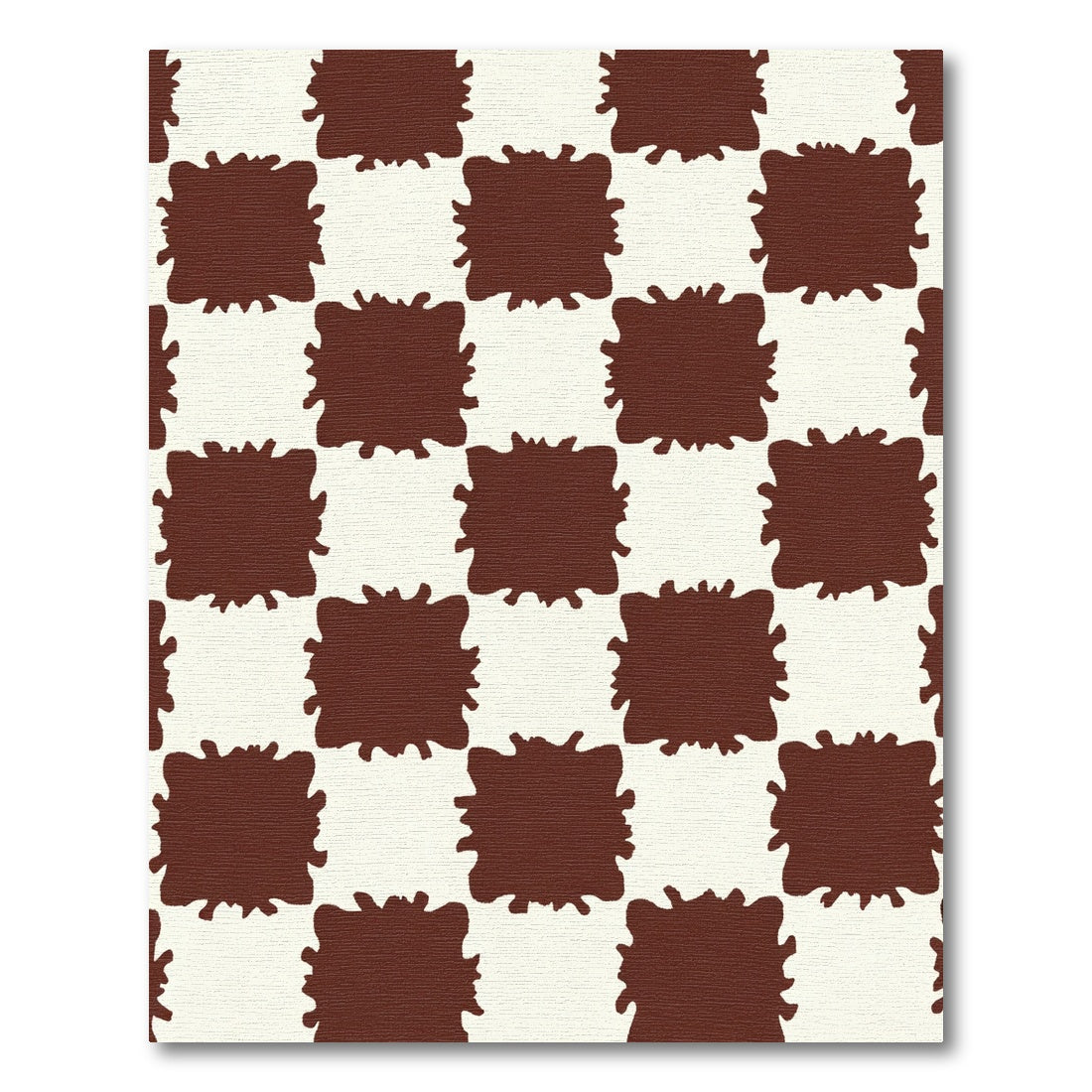 Brown Cream Splatter Checkered Rug