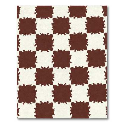 Brown Cream Splatter Checkered Rug