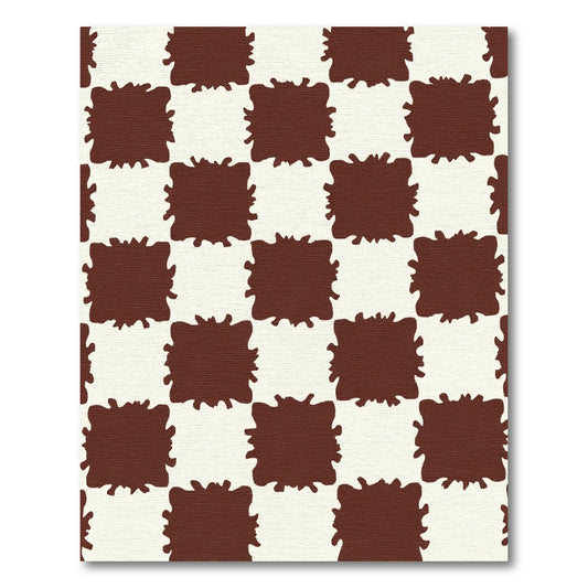Brown Cream Splatter Checkered Rug