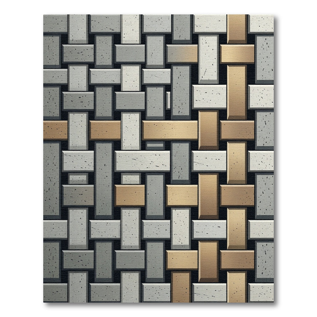 Geometric Woven Gray and Bronze Grid Rug