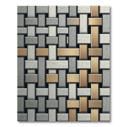 Geometric Woven Gray and Bronze Grid Rug